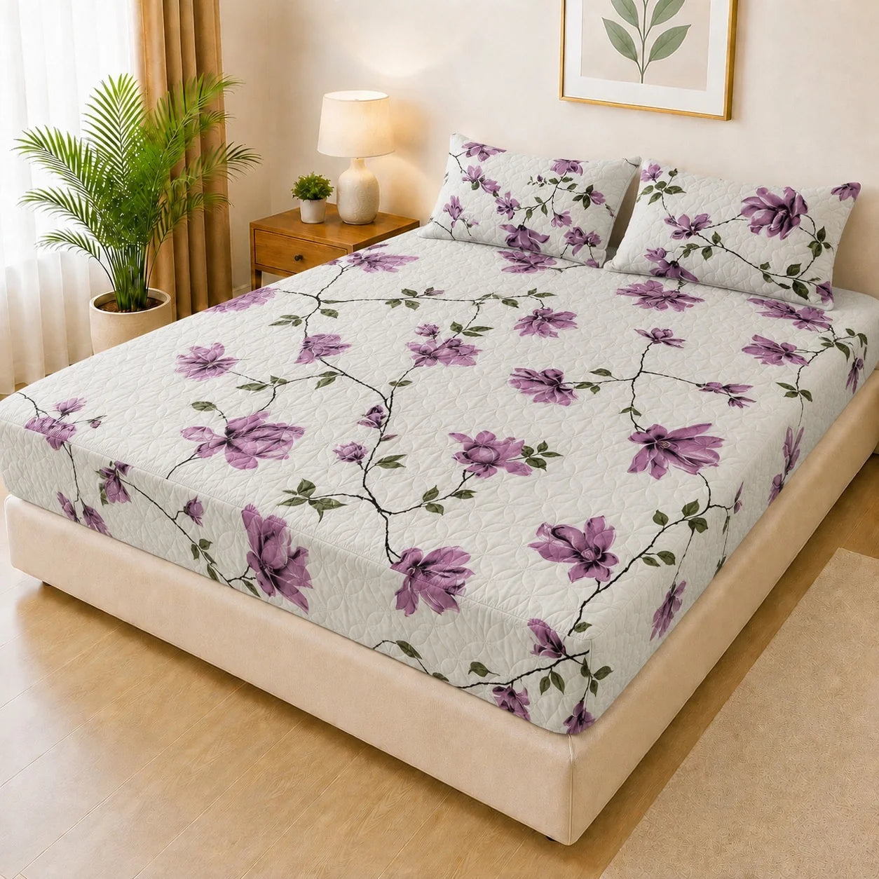 Printed 3 Piece's Quilted Bedsheets Set (100% Waterproof) dd-0011