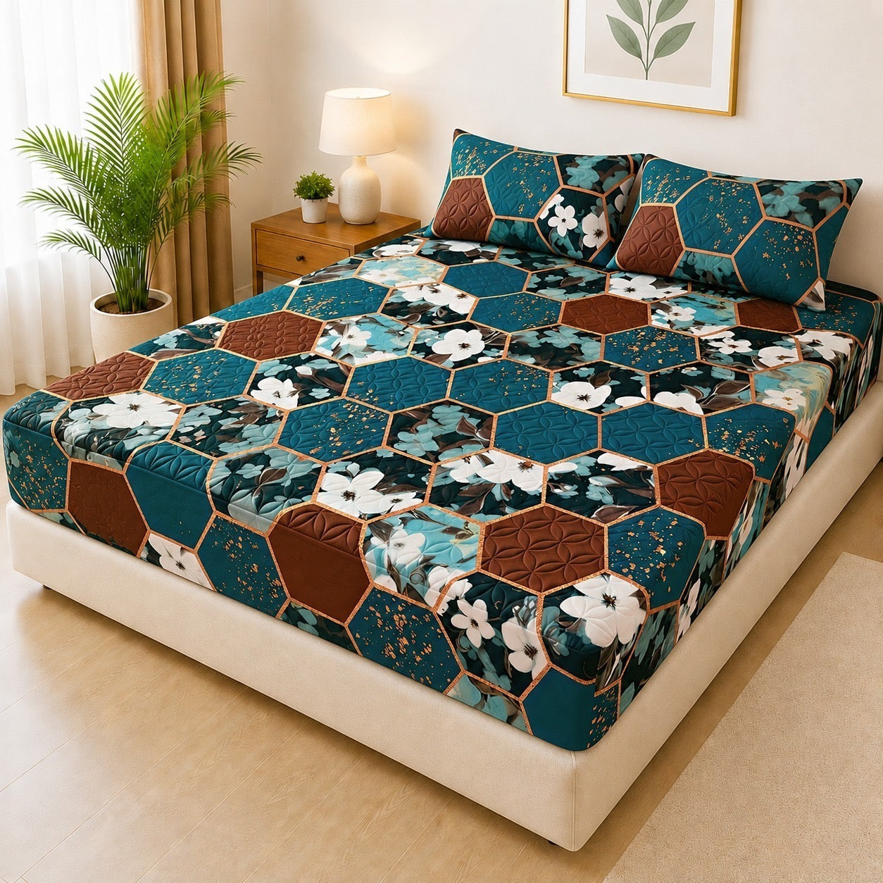 Printed 3 Piece's Quilted Bedsheets Set (100% Waterproof) New Arrivals! Luxury Bedsheet tm-0021
