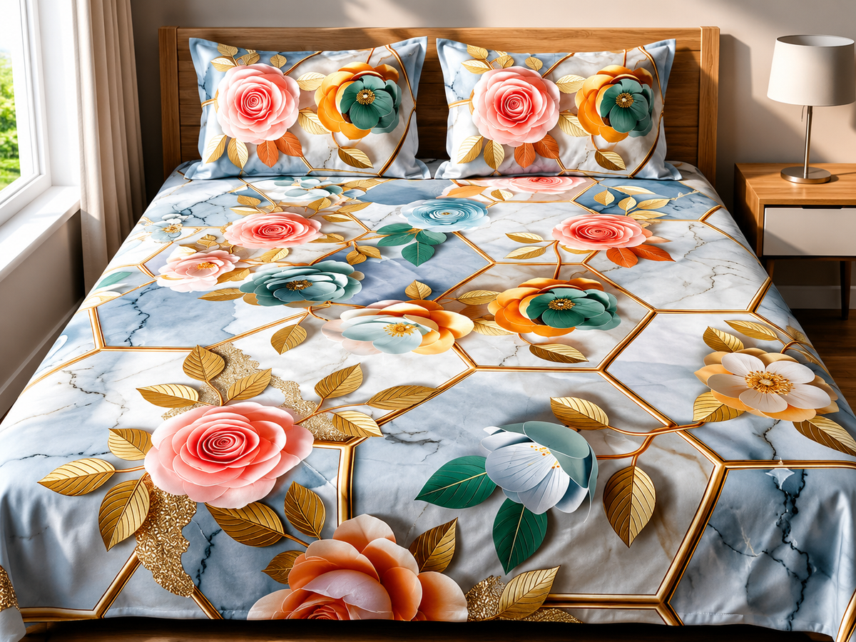 3D Printed Bedsheet with 2 Pillow Covers – 3-Piece Set | Article No. 9