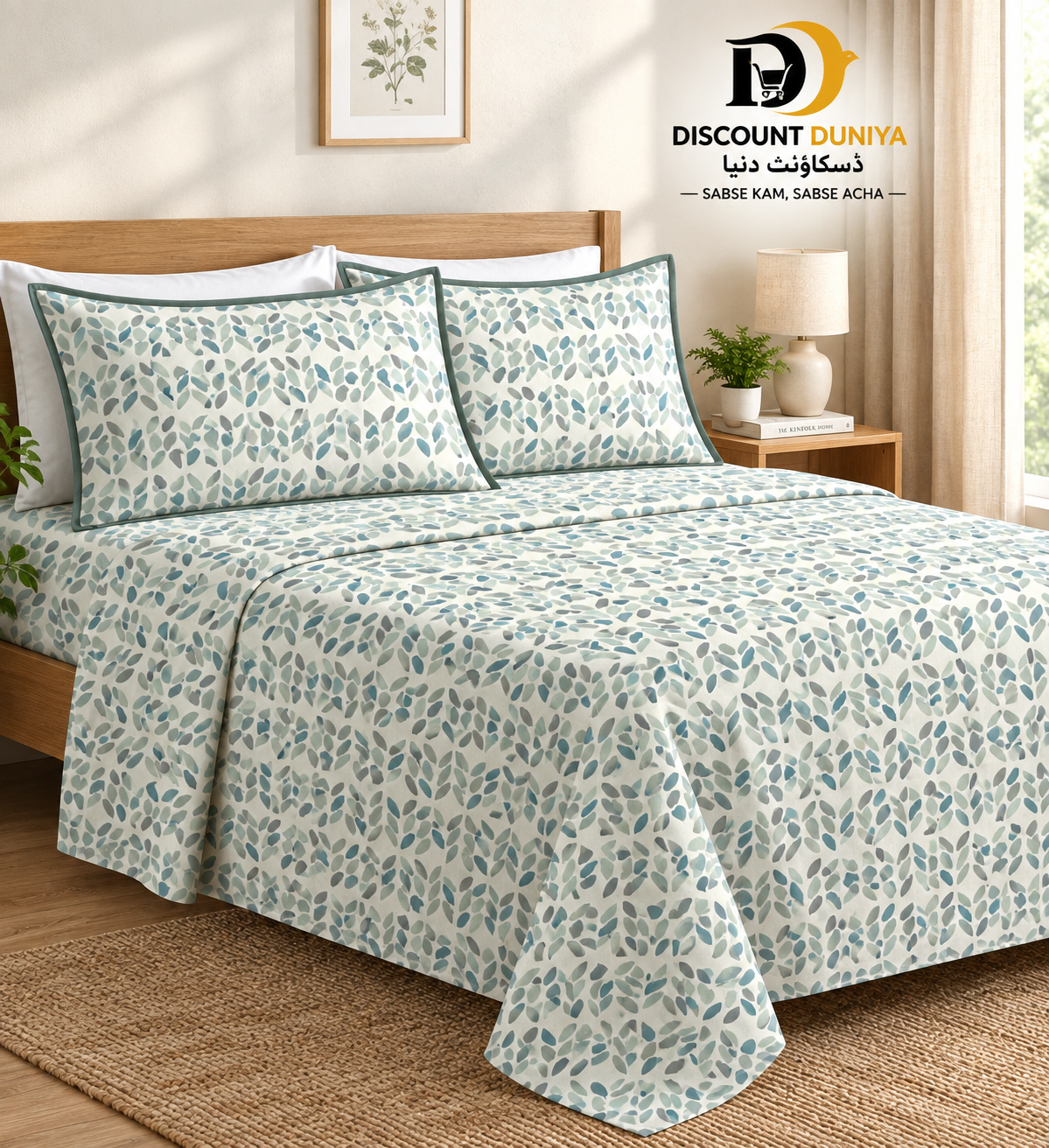 Premium Flat Printed 3-Piece Bedsheet – King Size | Bedsheet + 2 Pillow Covers Article 01