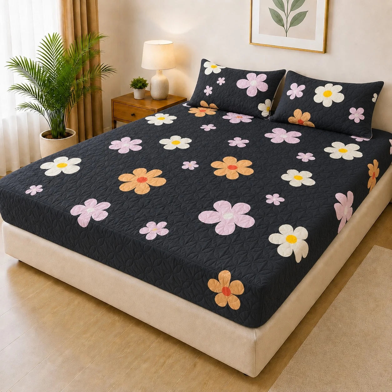 Printed 3 Piece's Quilted Bedsheets Set (100% Waterproof) dd-0003