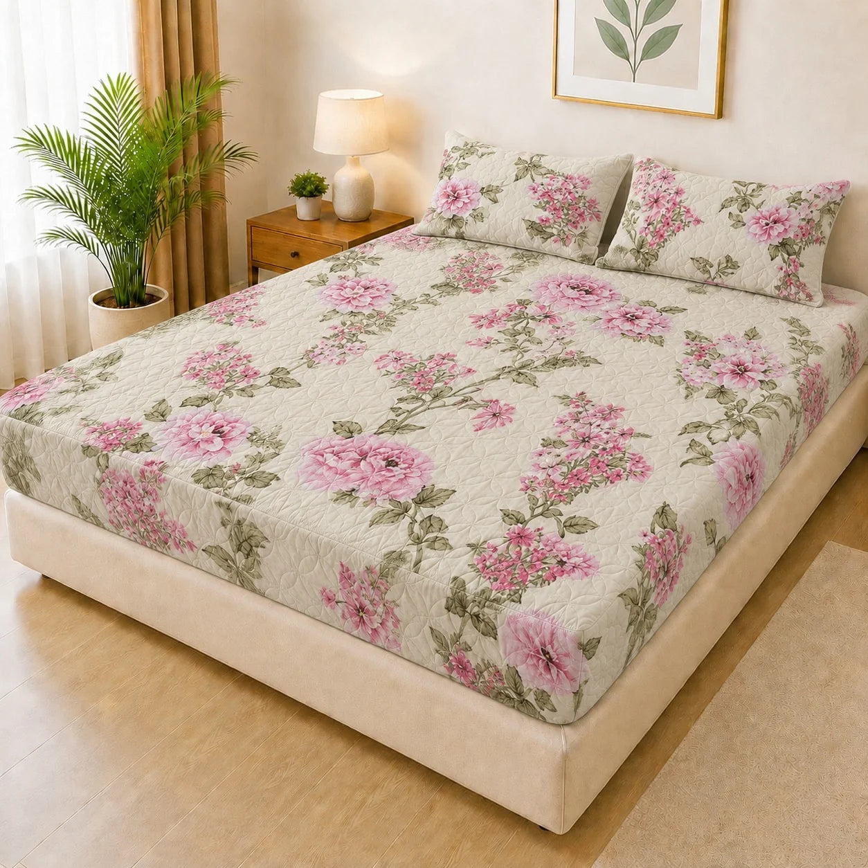 Printed 3 Piece's Quilted Bedsheets Set (100% Waterproof) dd-0008
