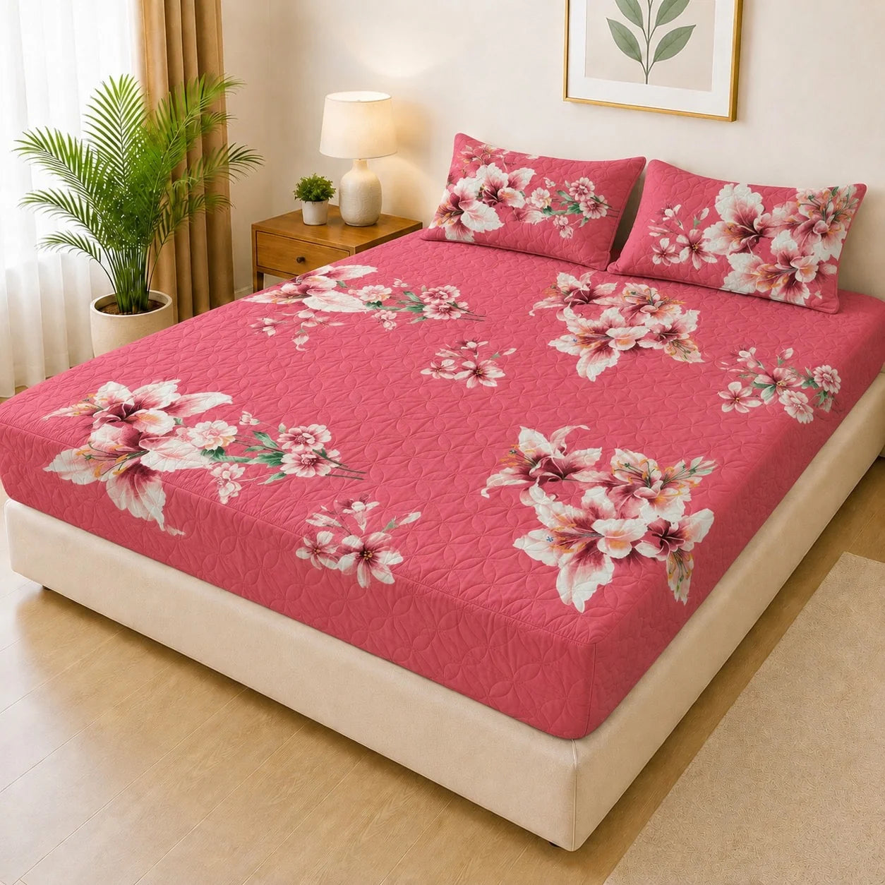 Printed 3 Piece's Quilted Bedsheets Set (100% Waterproof) dd-0002