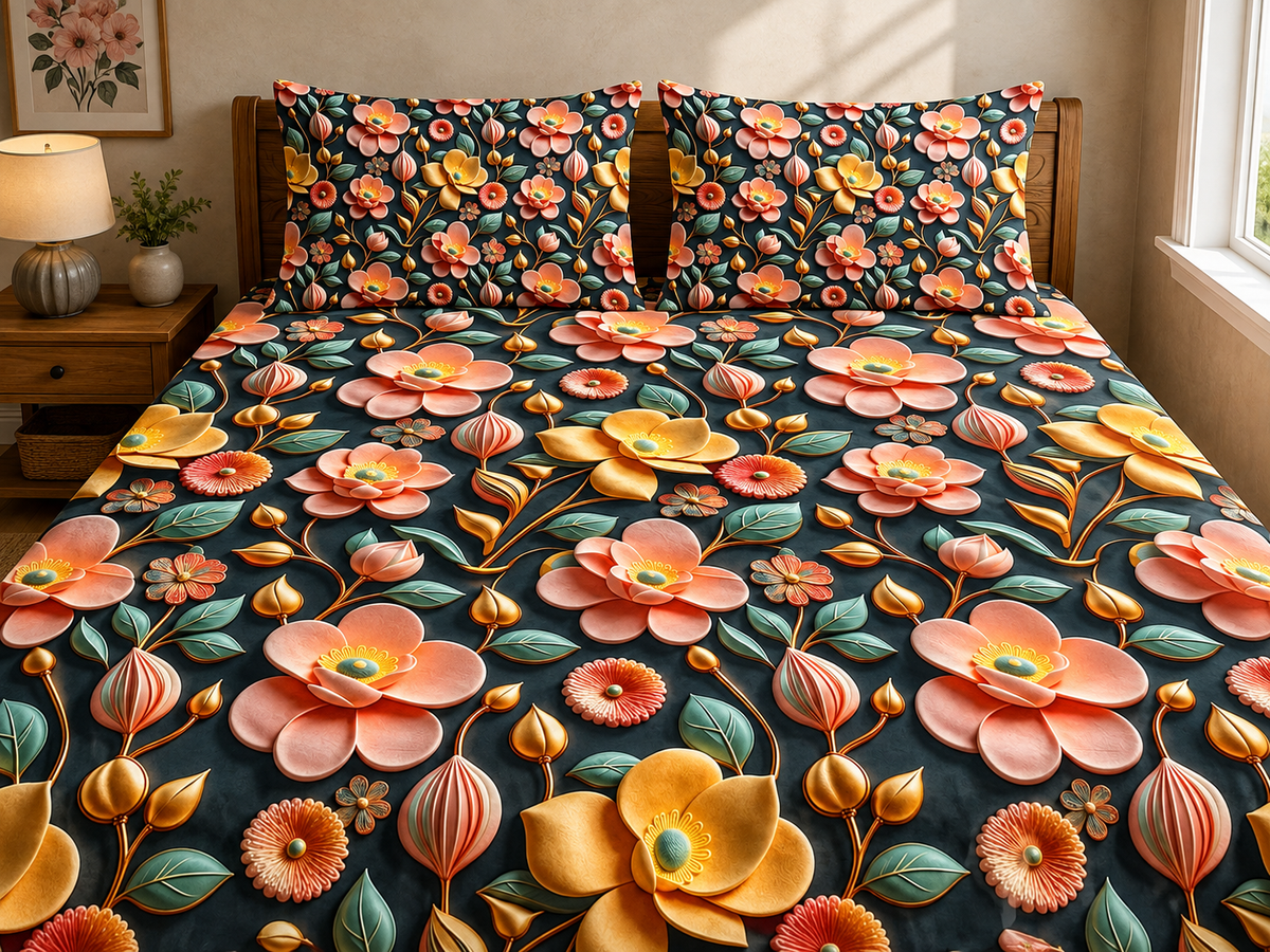 3D Printed Bedsheet with 2 Pillow Covers – 3-Piece Set | All Article