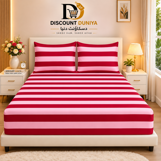 3 Pcs Printed Fitted Bedsheet | King Size | 2 Pillow Covers Article 5