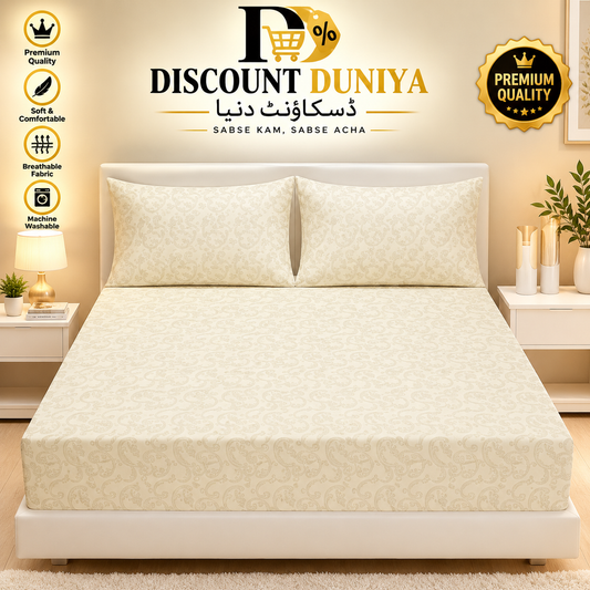 3 Pcs Printed Fitted Bedsheet | King Size | 2 Pillow Covers Article 15