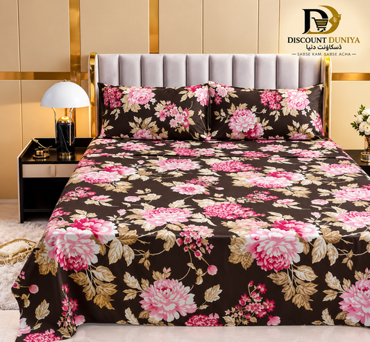 Premium Flat Printed 3-Piece Bedsheet – King Size | Bedsheet + 2 Pillow Covers Article 11