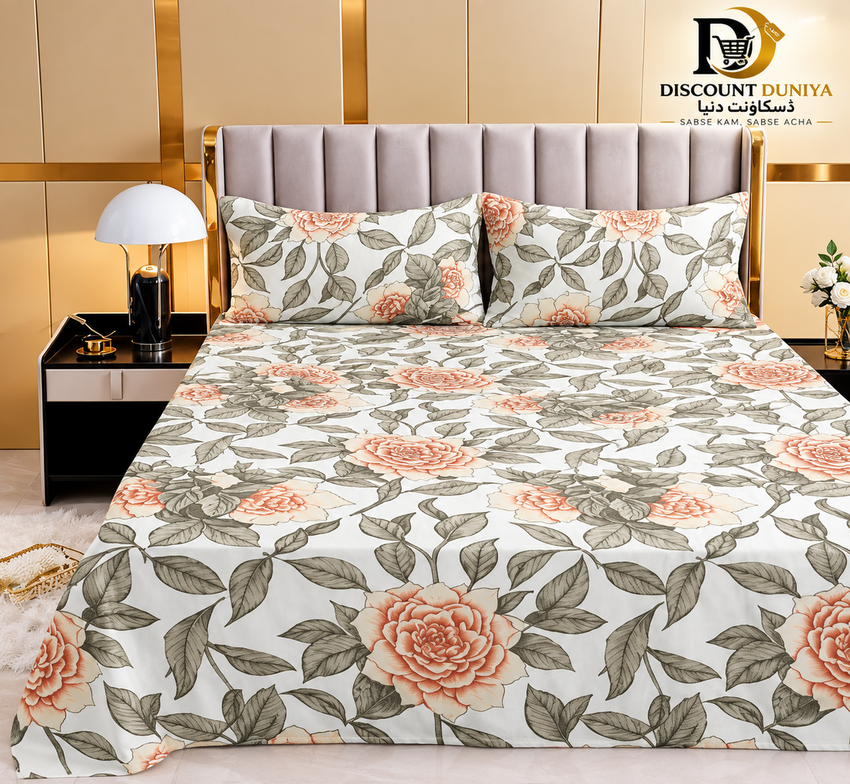 Premium Flat Printed 3-Piece Bedsheet – King Size | Bedsheet + 2 Pillow Covers Article 09