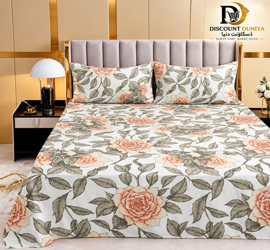 Premium Flat Printed 3-Piece Bedsheet – King Size | Bedsheet + 2 Pillow Covers Article 09