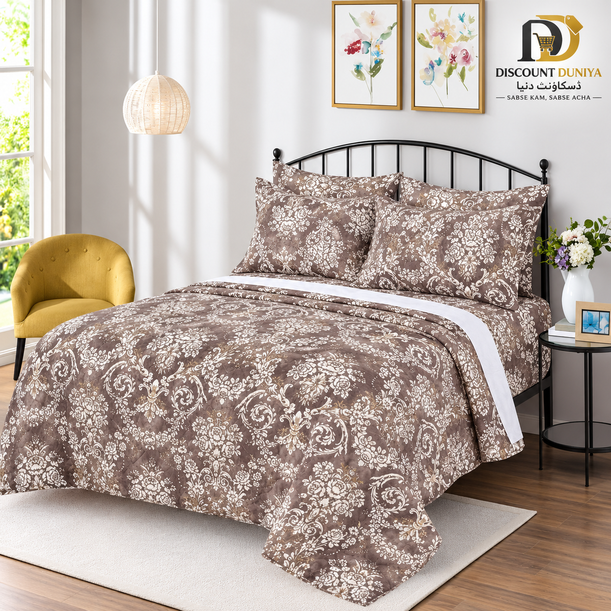 Premium Flat Printed 3-Piece Bedsheet – King Size | Bedsheet + 2 Pillow Covers Article 10