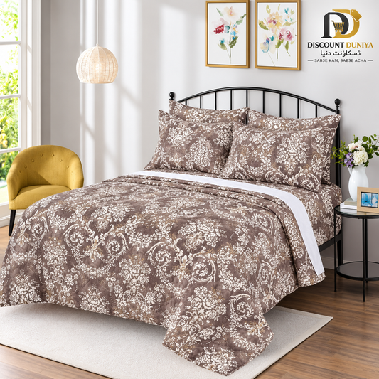 Premium Flat Printed 3-Piece Bedsheet – King Size | Bedsheet + 2 Pillow Covers Article 10