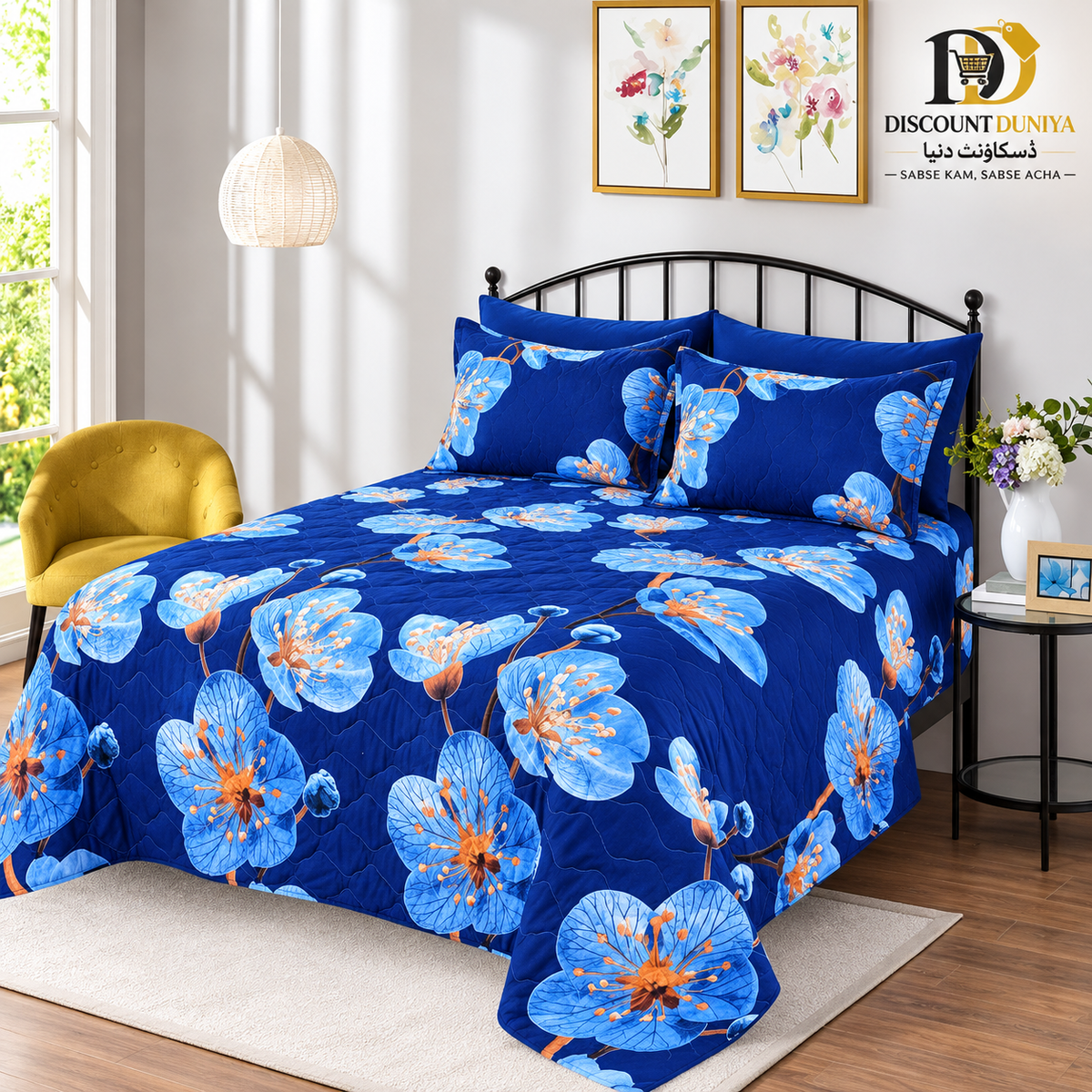Premium Flat Printed 3-Piece Bedsheet – King Size | Bedsheet + 2 Pillow Covers Article 08
