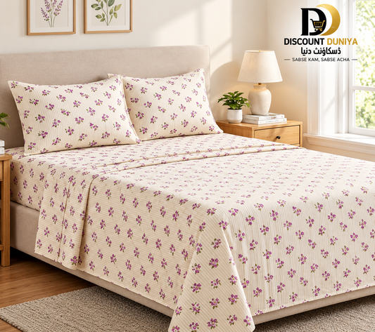 Premium Flat Printed 3-Piece Bedsheet – King Size | Bedsheet + 2 Pillow Covers Article 06
