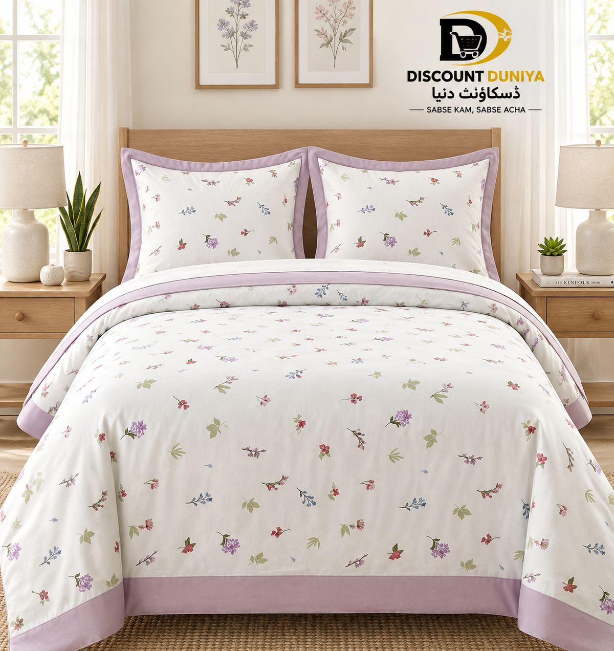 Premium Flat Printed 3-Piece Bedsheet – King Size | Bedsheet + 2 Pillow Covers Article 02