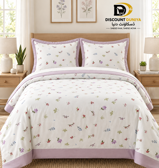 Premium Flat Printed 3-Piece Bedsheet – King Size | Bedsheet + 2 Pillow Covers Article 02