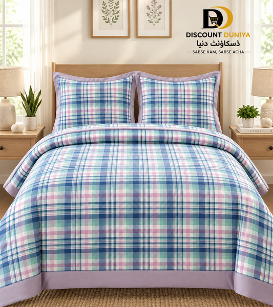 Premium Flat Printed 3-Piece Bedsheet – King Size | Bedsheet + 2 Pillow Covers Article 18