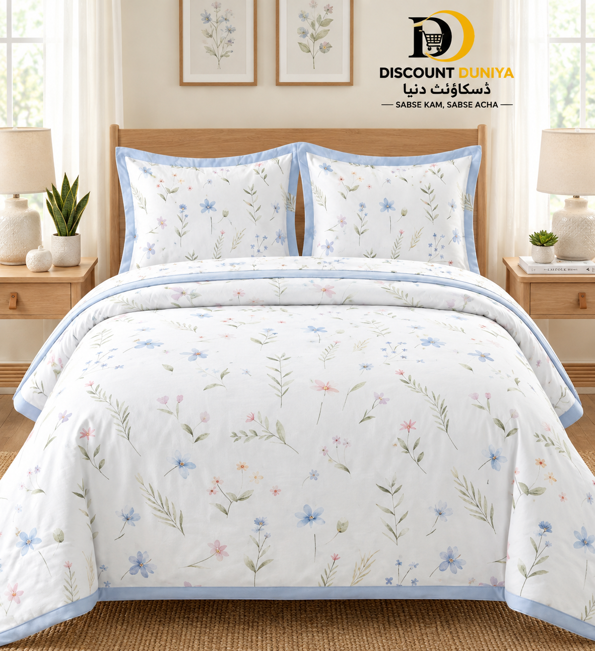 Premium Flat Printed 3-Piece Bedsheet – King Size | Bedsheet + 2 Pillow Covers Article 12