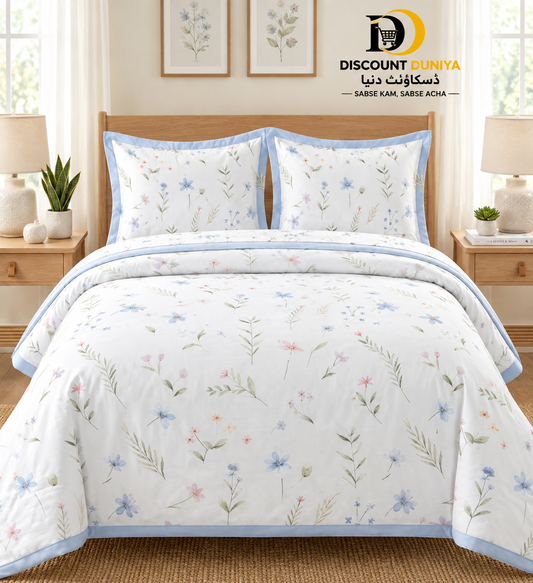 Premium Flat Printed 3-Piece Bedsheet – King Size | Bedsheet + 2 Pillow Covers Article 12