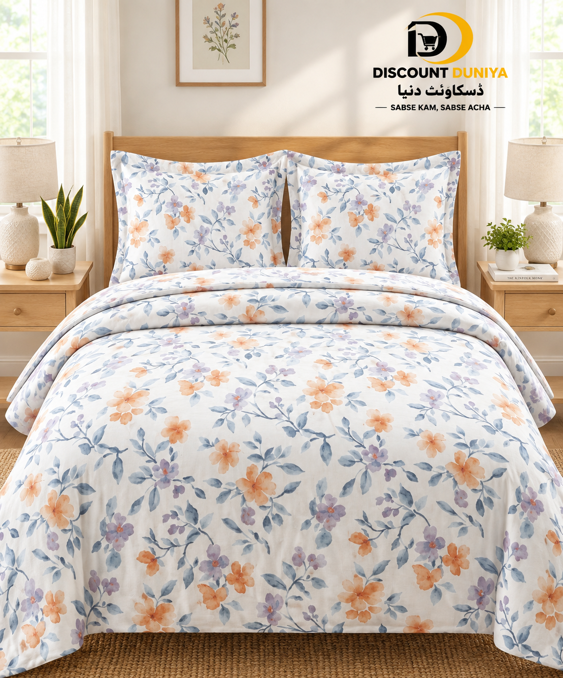 Premium Flat Printed 3-Piece Bedsheet – King Size | Bedsheet + 2 Pillow Covers Article 13