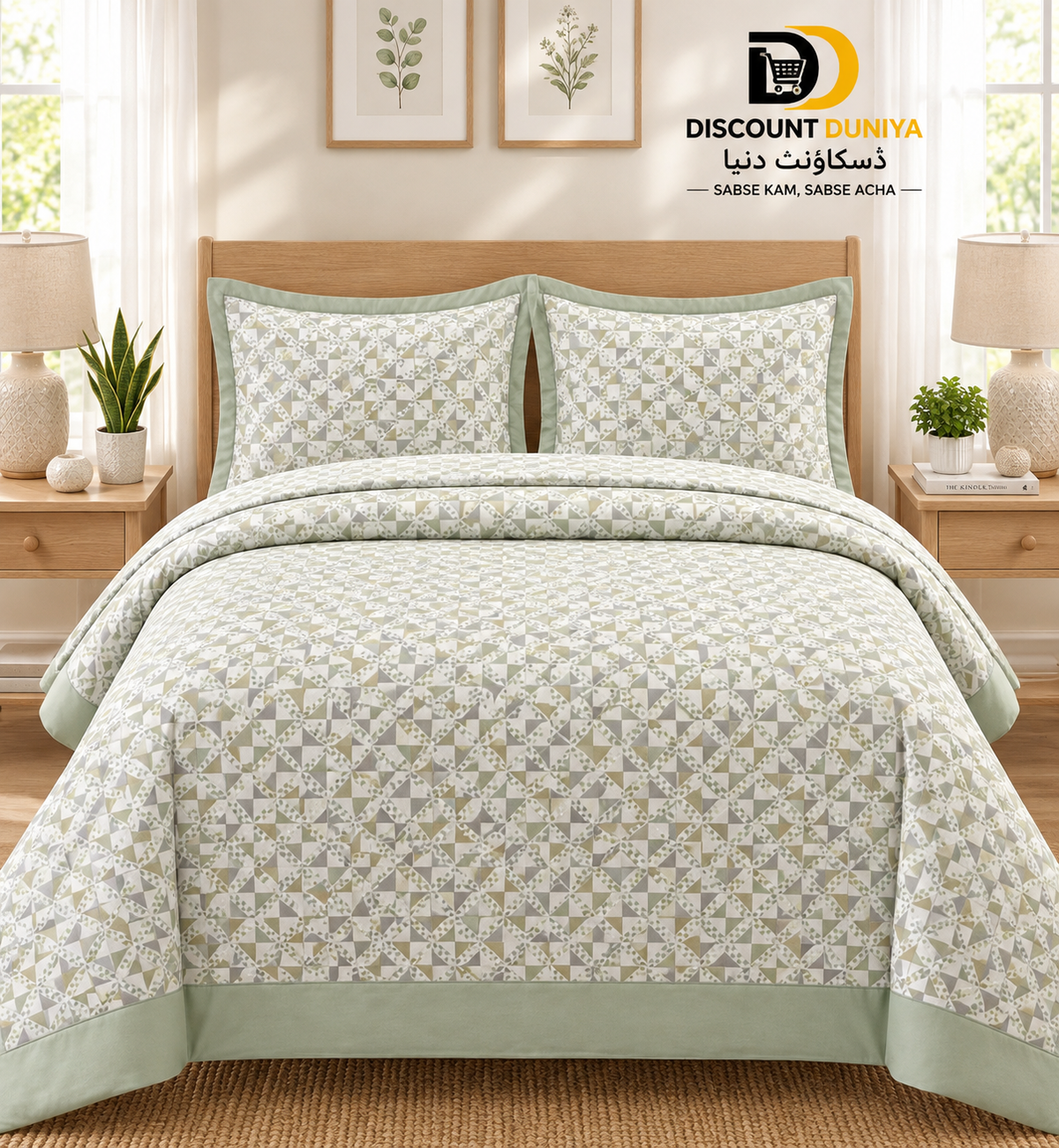 Premium Flat Printed 3-Piece Bedsheet – King Size | Bedsheet + 2 Pillow Covers Article 15