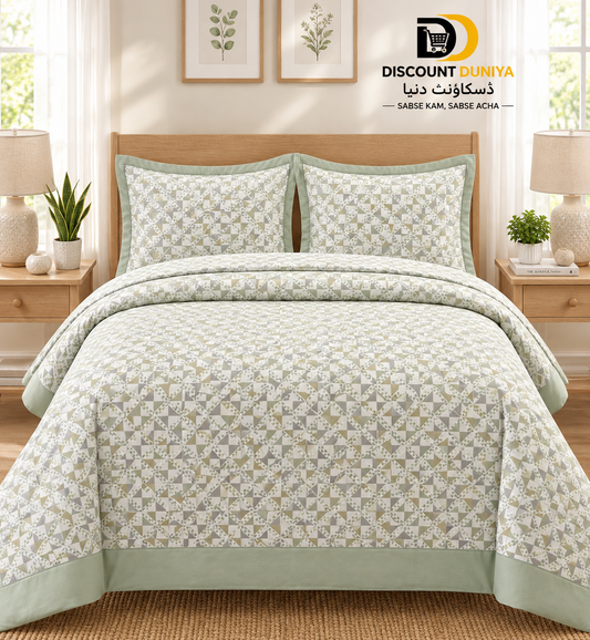 Premium Flat Printed 3-Piece Bedsheet – King Size | Bedsheet + 2 Pillow Covers Article 15