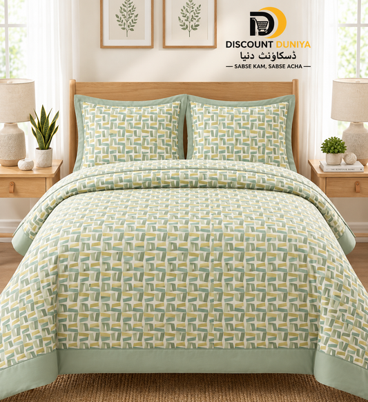 Premium Flat Printed 3-Piece Bedsheet – King Size | Bedsheet + 2 Pillow Covers Article 16