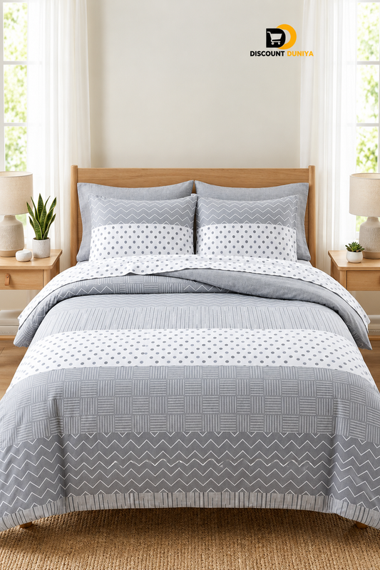 Premium Flat Printed 3-Piece Bedsheet – King Size | Bedsheet + 2 Pillow Covers Article 20