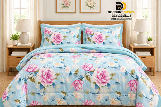 Premium Flat Printed 3-Piece Bedsheet – King Size | Bedsheet + 2 Pillow Covers Article 17
