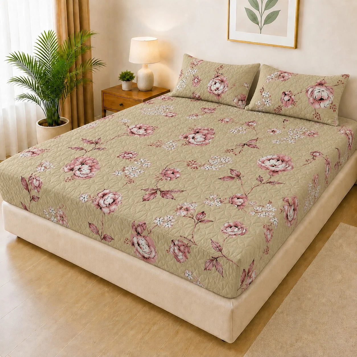 Printed 3 Piece's Quilted Bedsheets Set (100% Waterproof) dd-0022