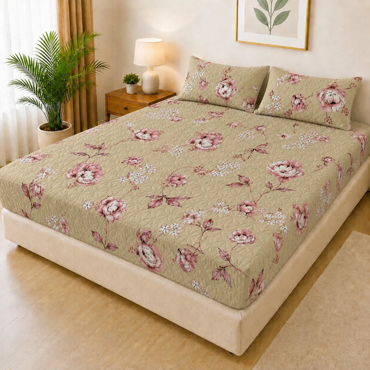 Printed 3 Piece's Quilted Bedsheets Set (100% Waterproof) dd-0022