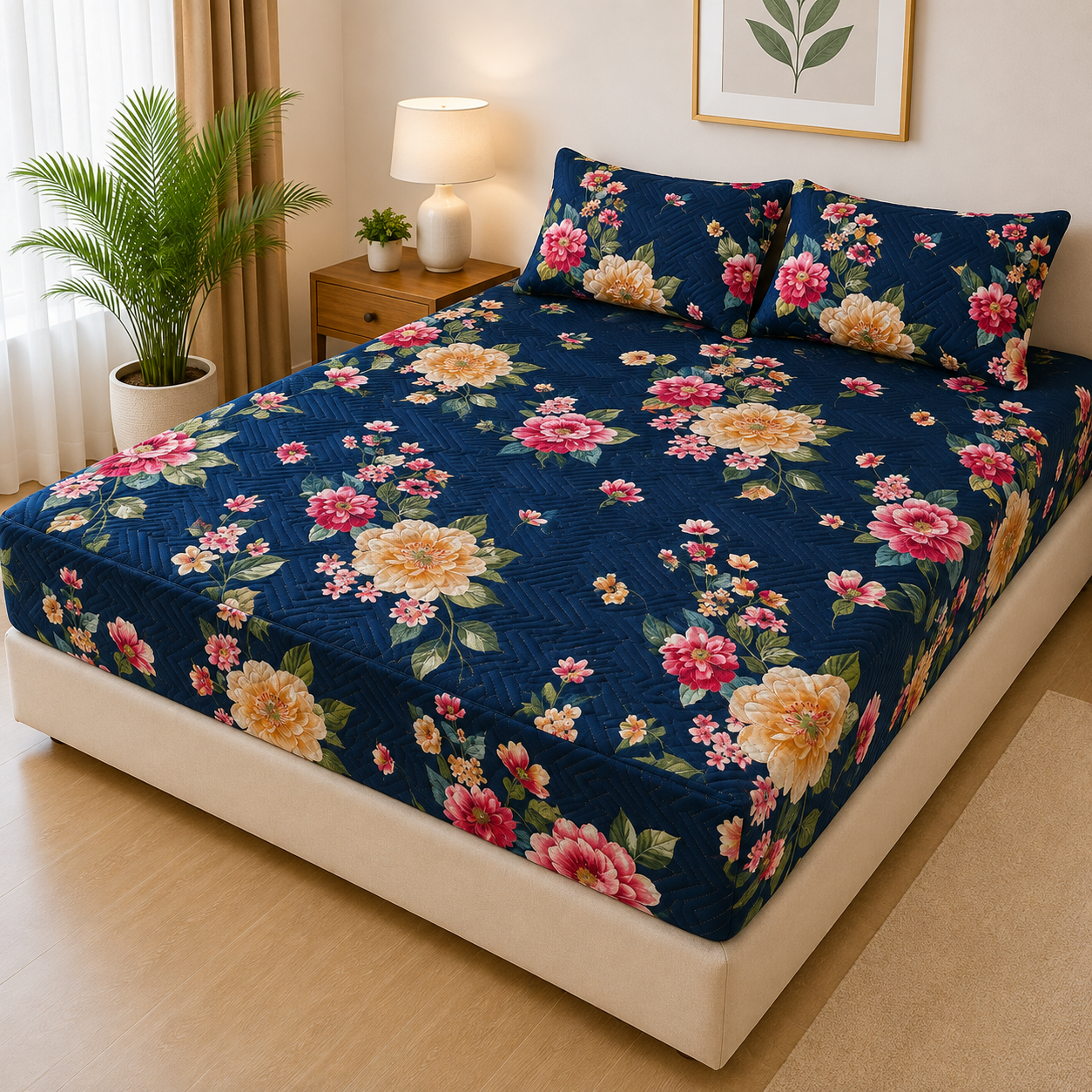 Printed 3 Piece's Quilted Bedsheets Set (100% Waterproof) New Arrivals! Luxury Bedsheet tm-0019