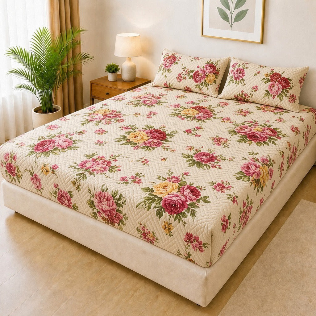 Printed 3 Piece's Quilted Bedsheets Set (100% Waterproof) New Arrivals! Luxury Bedsheet tm-0008