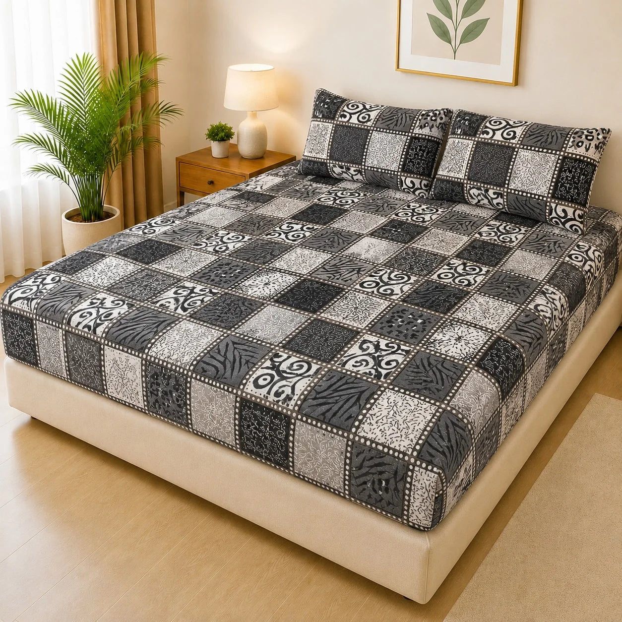 Printed 3 Piece's Quilted Bedsheets Set (100% Waterproof) dd-0015