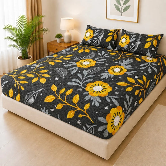 Printed 3 Piece's Quilted Bedsheets Set (100% Waterproof) dd-0017