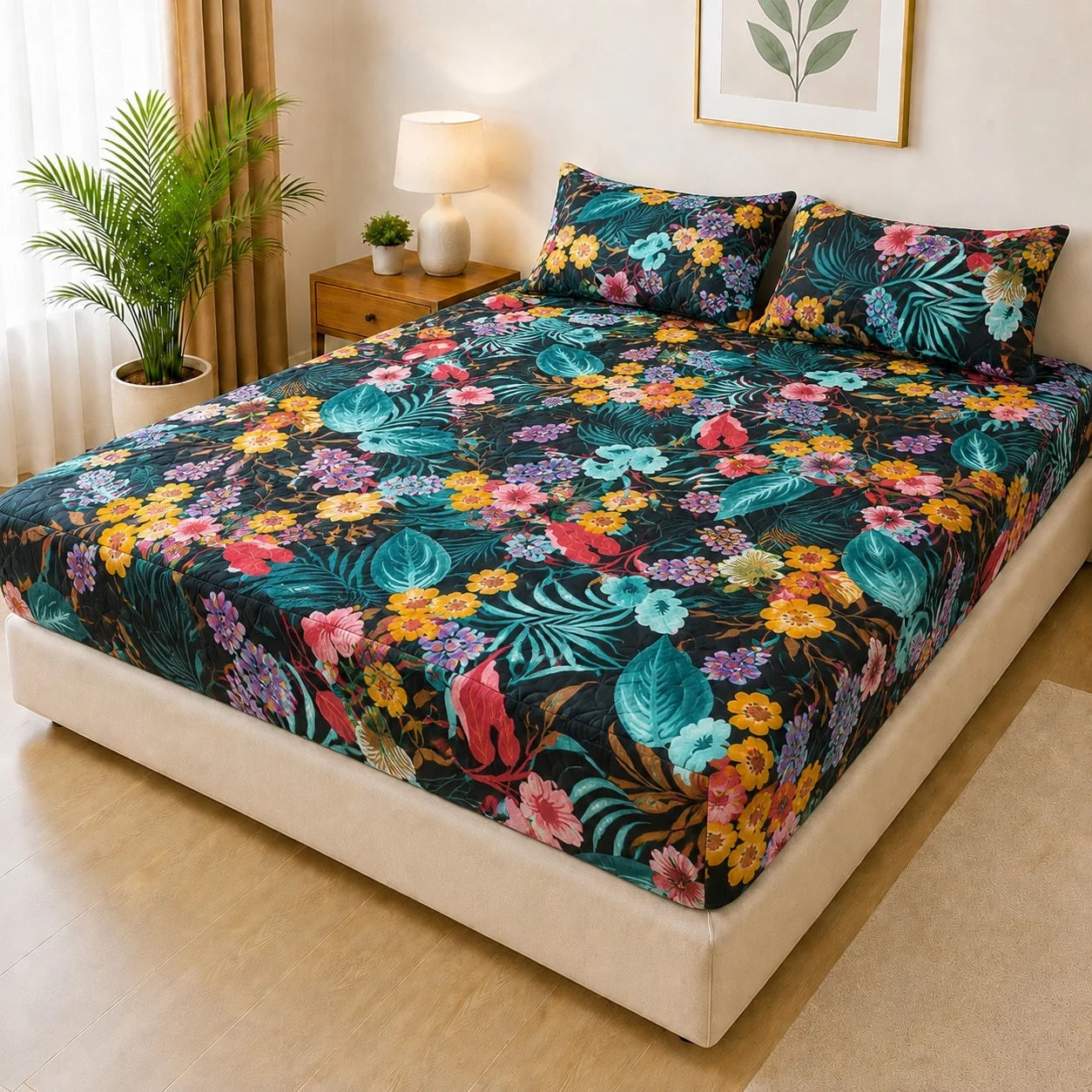 Printed 3 Piece's Quilted Bedsheets Set (100% Waterproof) dd-0007
