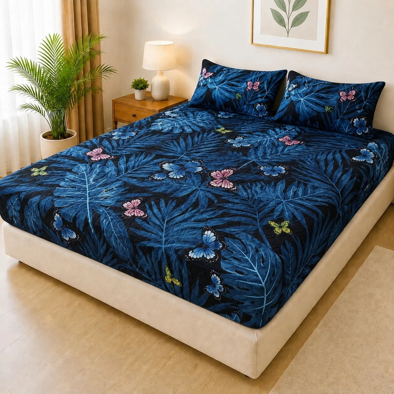 Printed 3 Piece's Quilted Bedsheets Set (100% Waterproof) dd-0004