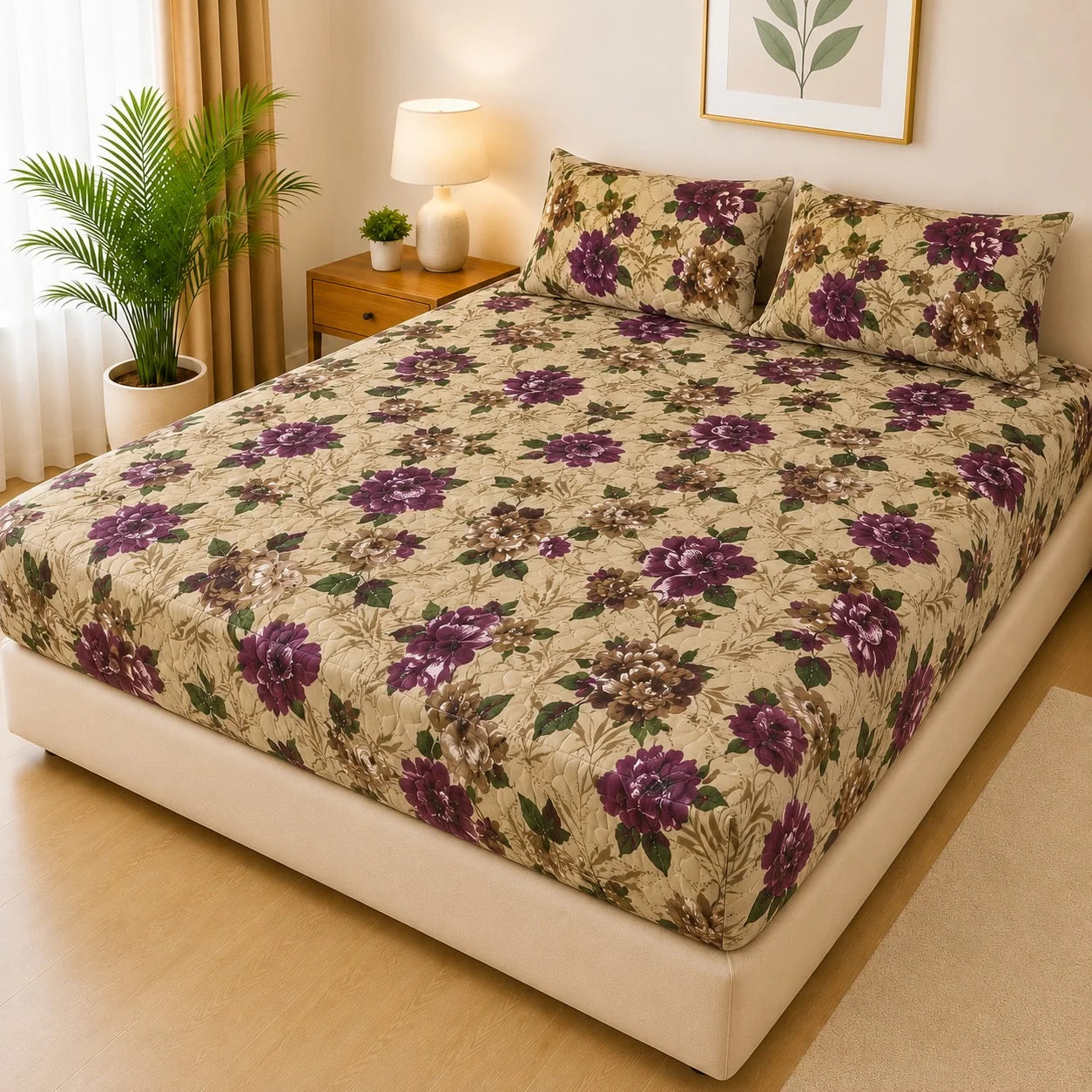 Printed 3 Piece's Quilted Bedsheets Set (100% Waterproof) dd-0009
