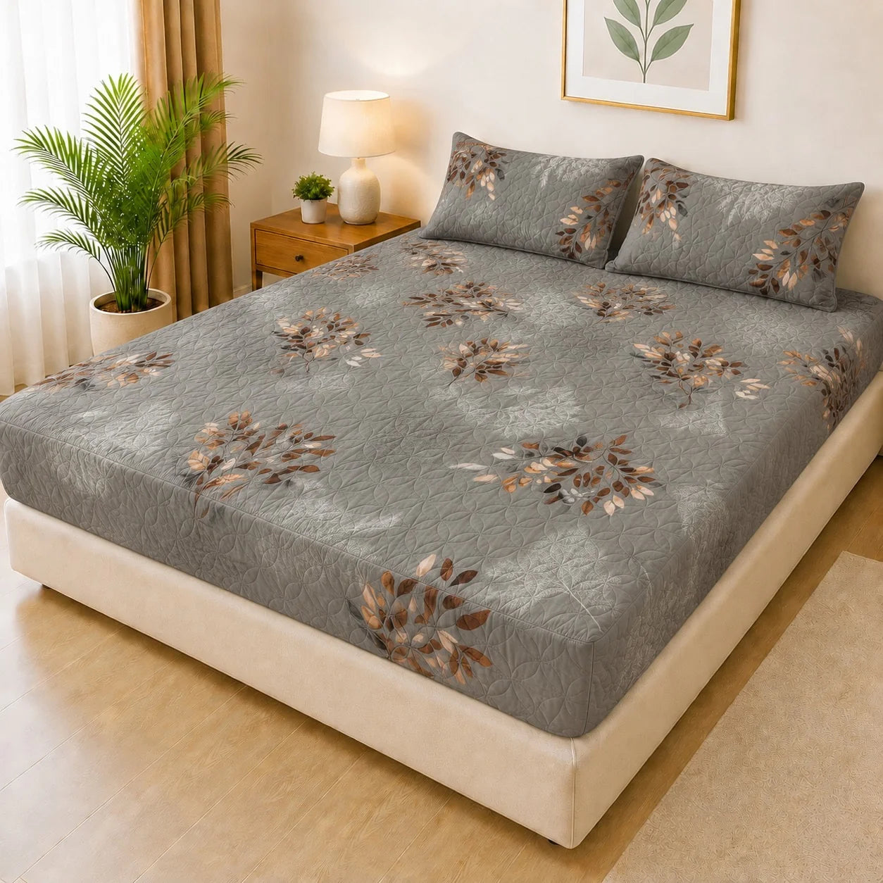Printed 3 Piece's Quilted Bedsheets Set (100% Waterproof) dd-0006