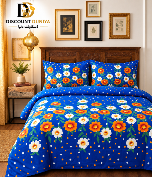 Premium Flat Printed 3-Piece Bedsheet – King Size | Bedsheet + 2 Pillow Covers Article 18