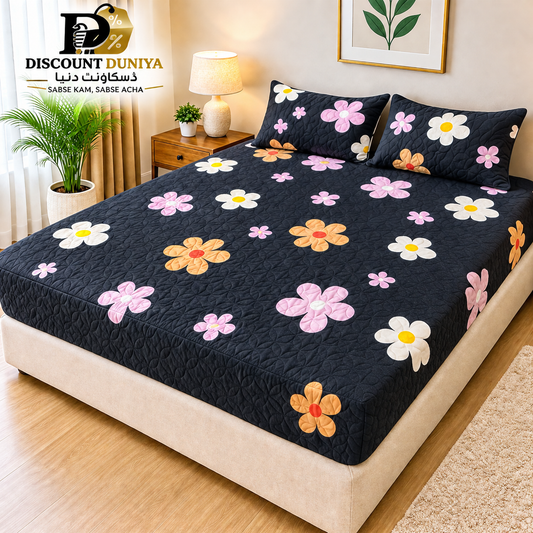 Printed 3 Piece's Quilted Bedsheets Set (100% Waterproof) New Arrivals! Luxury Bedsheet tm-0008
