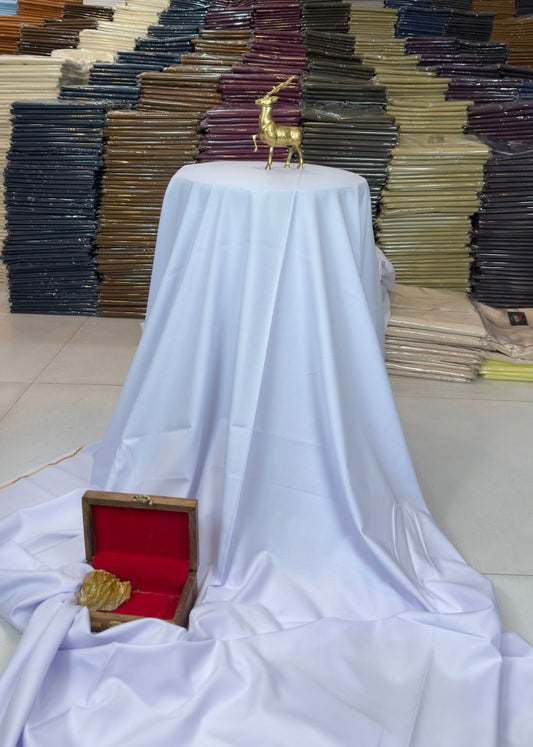 Pure White Color  – Wash & Wear Premium Quality 5-Season Fabric – Free Studs with Every Suit