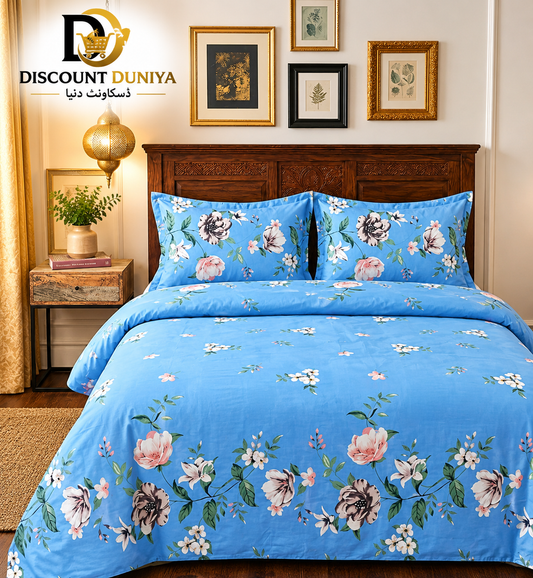 Premium Flat Printed 3-Piece Bedsheet – King Size | Bedsheet + 2 Pillow Covers Article 15