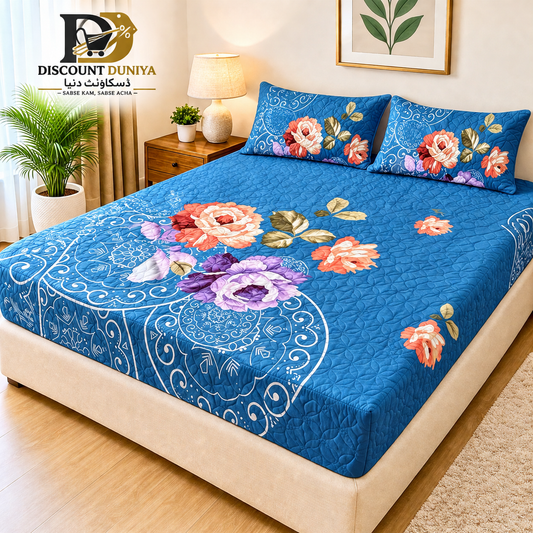 Printed 3 Piece's Quilted Bedsheets Set (100% Waterproof) New Arrivals! Luxury Bedsheet tm-0012