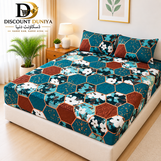 Printed 3 Piece's Quilted Bedsheets Set (100% Waterproof) New Arrivals! Luxury Bedsheet tm-0006