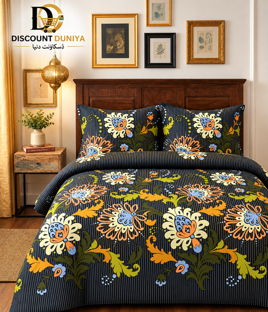 Premium Flat Printed 3-Piece Bedsheet – King Size | Bedsheet + 2 Pillow Covers Article 20