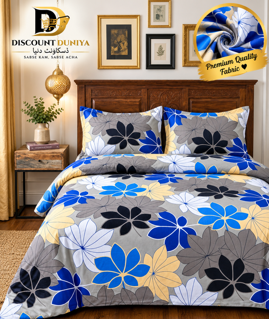 Premium Flat Printed 3-Piece Bedsheet – King Size | Bedsheet + 2 Pillow Covers Article 12