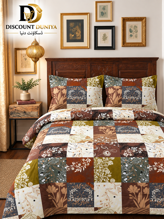Premium Flat Printed 3-Piece Bedsheet – King Size | Bedsheet + 2 Pillow Covers Article 16