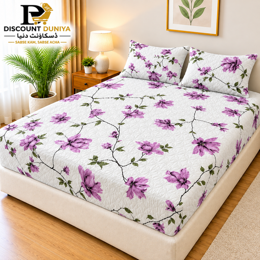 Printed 3 Piece's Quilted Bedsheets Set (100% Waterproof) New Arrivals! Luxury Bedsheet tm-0011