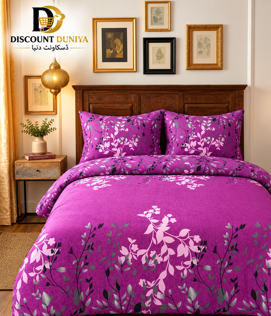 Premium Flat Printed 3-Piece Bedsheet – King Size | Bedsheet + 2 Pillow Covers Article 17