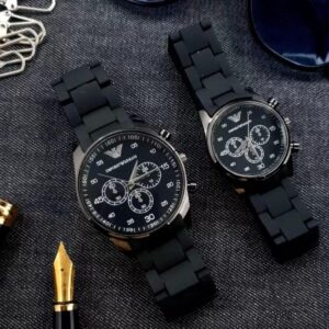 2 Pcs Unisex Stainless Steel Chronograph Couple Watches - Round Multicolor Design